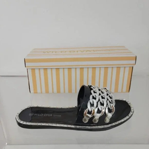 Wild Diva  Chain Rhinestone Slides - Picture 4 of 4